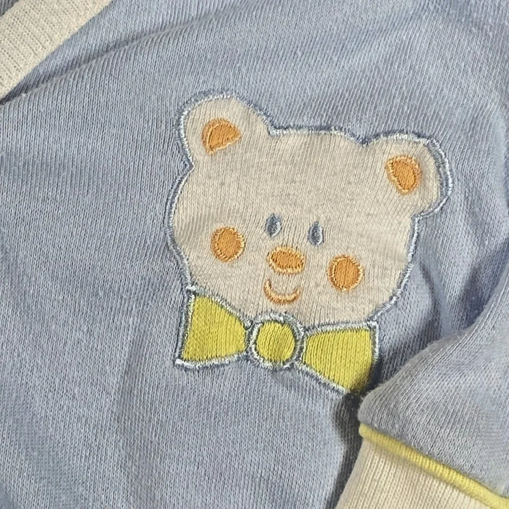Vintage 80s Doe Spun Bear Balloon Applique‎ Blue Snap Cardigan Sweater 3-6 mo